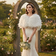 ATHENA COLLECTION - VINTAGE INSPIRED FEATHER STOLE - WHITE