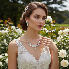 CUBIC ZIRCONIA COLLECTION - VINTAGE GLM NECKLACE SET - CZNK305 SILVER
