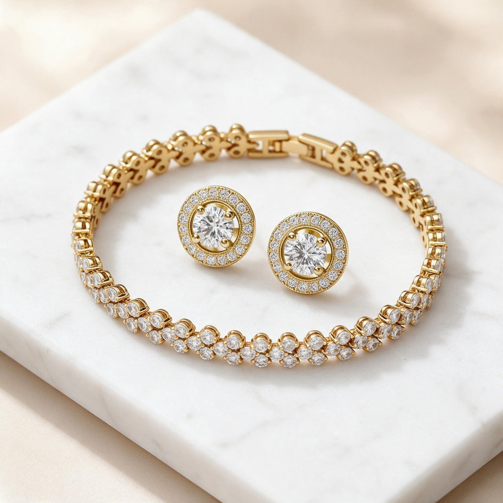 CUBIC ZIRCONIA COLLECTION - GLITZY GOLD BRACELET SET - 1
