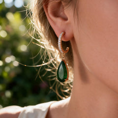 BEDAZZLE CRYSTAL DROP EARRINGS - EMERALD