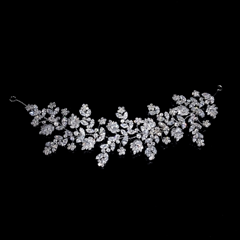 CUBIC ZIRCONIA COLLECTION - GATSBY STYLE OPULENCE HEADPIECE - AHB-17 SILVER