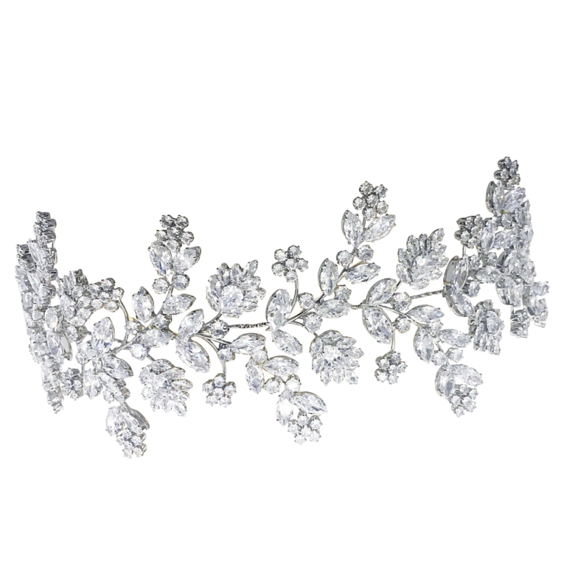 CUBIC ZIRCONIA COLLECTION - GATSBY STYLE OPULENCE HEADPIECE - AHB-17 SILVER