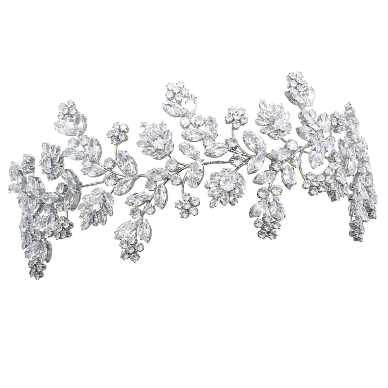 CUBIC ZIRCONIA COLLECTION - GATSBY STYLE OPULENCE HEADPIECE - AHB-17 SILVER
