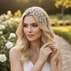CUBIC ZIRCONIA COLLECTION - GATSBY STYLE OPULENCE HEADPIECE - AHB-17 SILVER