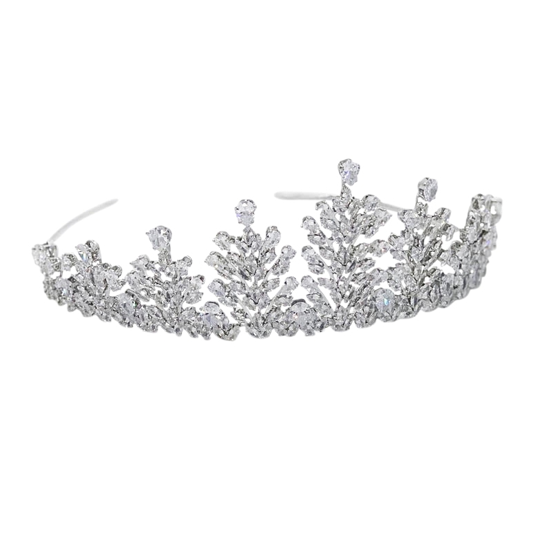 CUBIC ZIRCONIA COLLECTION - CRYSTAL ENCRUSTED TIARA - AHB-25 SILVER
