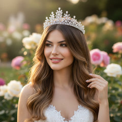 CUBIC ZIRCONIA COLLECTION - CRYSTAL ENCRUSTED TIARA - AHB-25 SILVER
