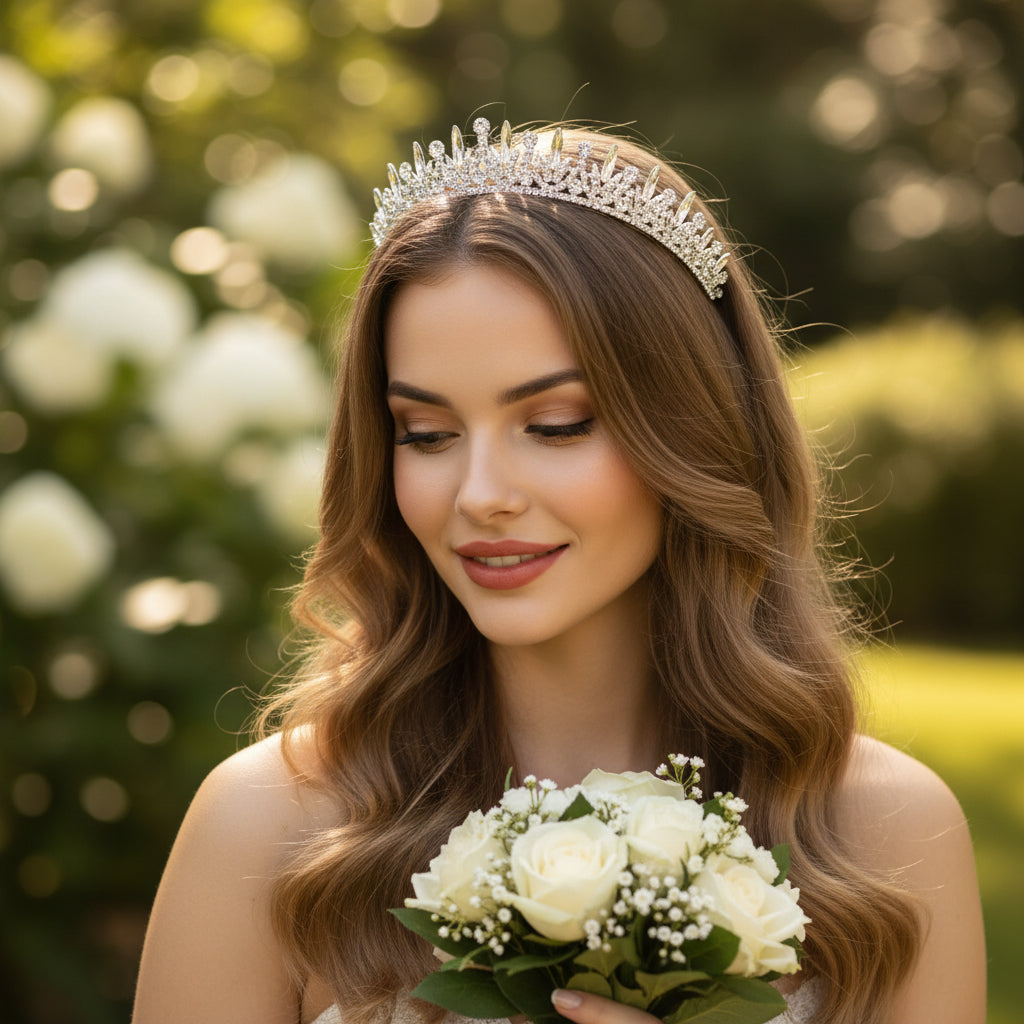CUBIC ZIRCONIA COLLECTION - DAINTY STARLET TIARA - AHB-10 SILVER