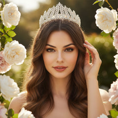 CUBIC ZIRCONIA COLLECTION - EXQUISITE ENCHANTMENT TIARA - AHB- 14- SILVER
