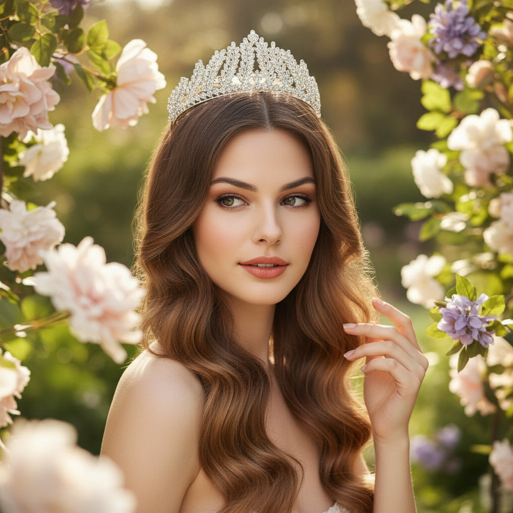 CUBIC ZIRCONIA COLLECTION - EXQUISITE ENCHANTMENT TIARA - AHB- 14- SILVER