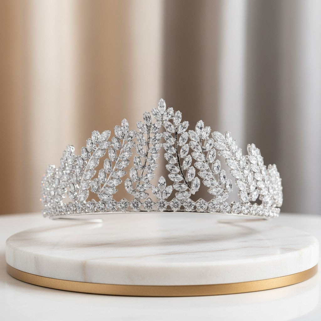 CUBIC ZIRCONIA COLLECTION - EXQUISITE ENCHANTMENT TIARA - AHB- 14- SILVER