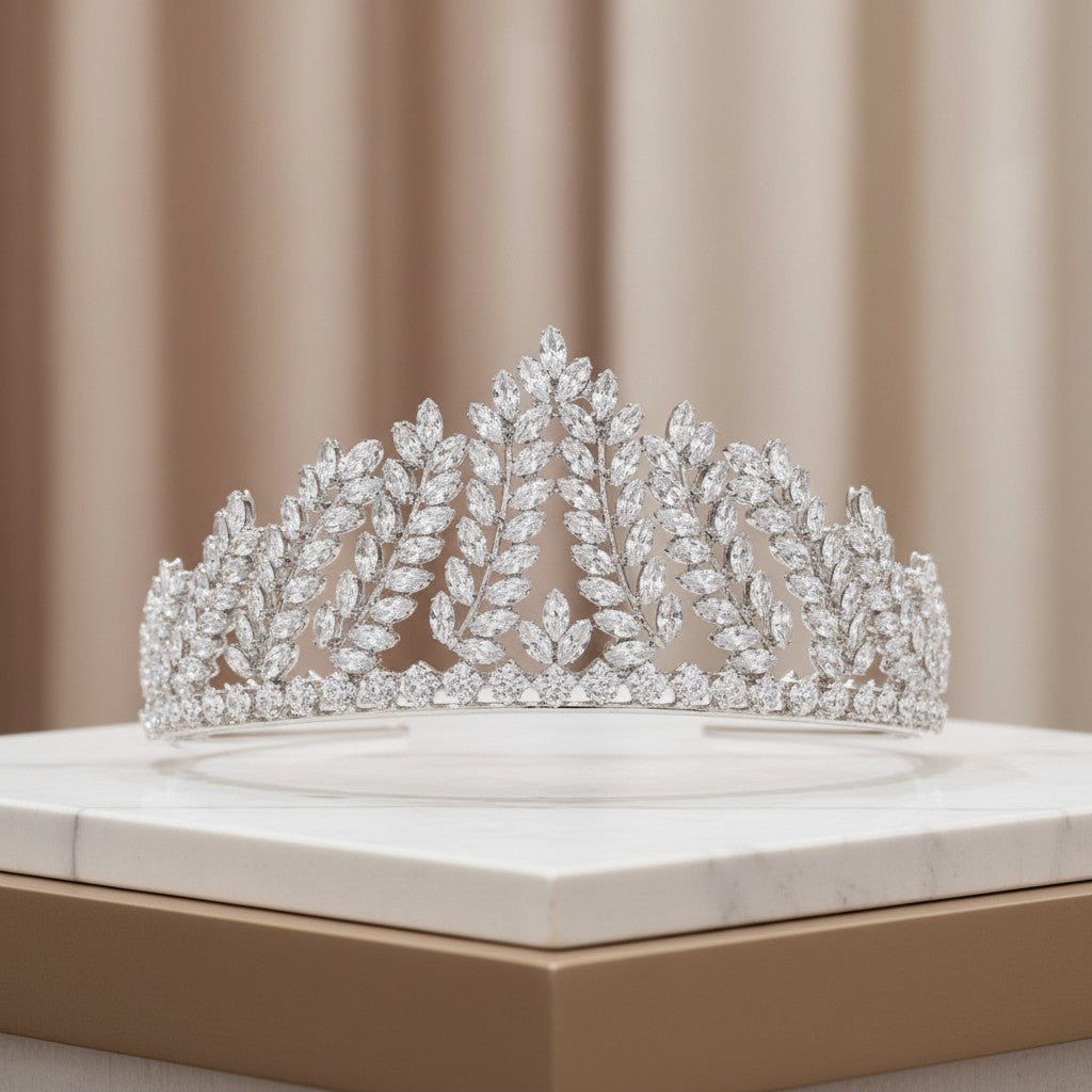 CUBIC ZIRCONIA COLLECTION - EXQUISITE ENCHANTMENT TIARA - AHB- 14- SILVER