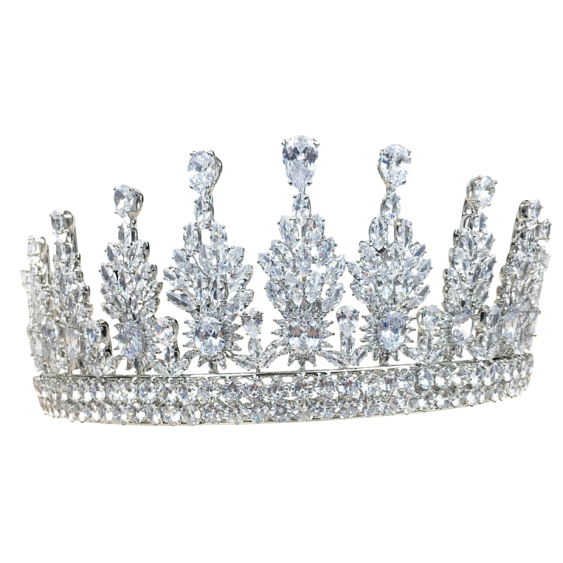 CUBIC ZIRCONIA COLLECTION - REGAL CRYSTAL TIARA - AHB-12 - SILVER