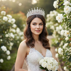 CUBIC ZIRCONIA COLLECTION - REGAL CRYSTAL TIARA - AHB-12 - SILVER
