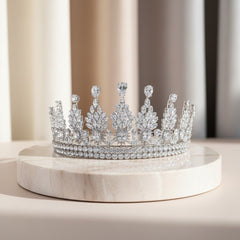 CUBIC ZIRCONIA COLLECTION - REGAL CRYSTAL TIARA - AHB-12 - SILVER