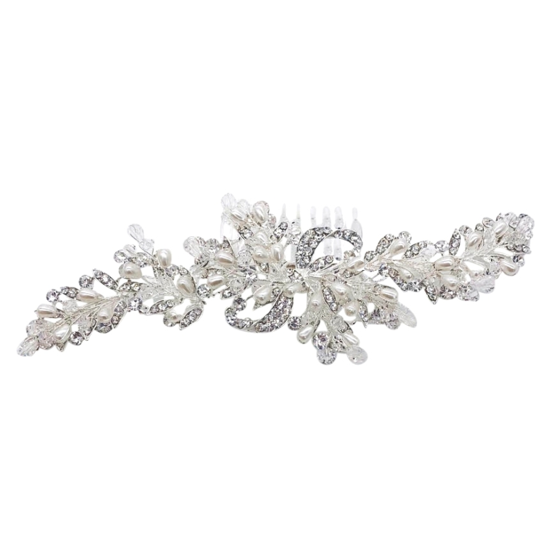 ATHENA COLLECTION - PRECIOUS PEARL HAIR COMB - HC195 - SILVER