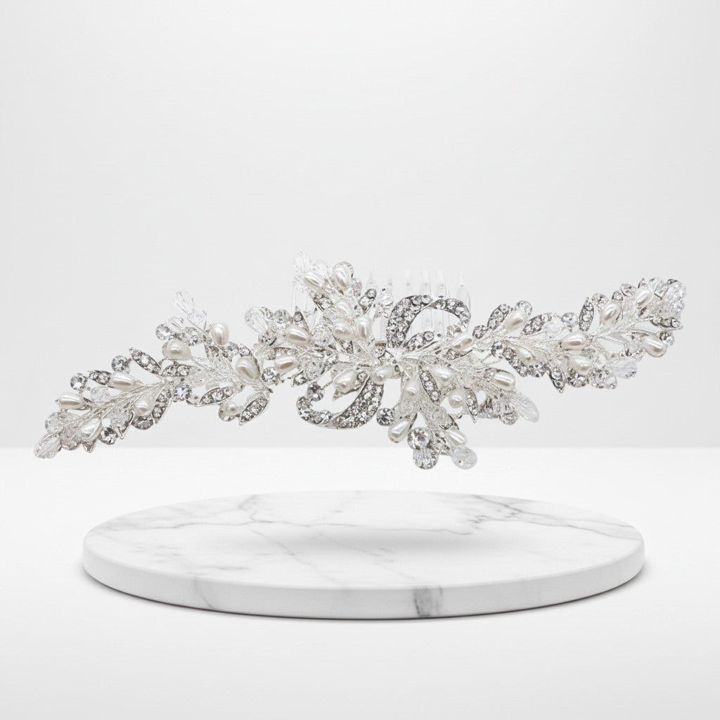 ATHENA COLLECTION - PRECIOUS PEARL HAIR COMB - HC195 - SILVER