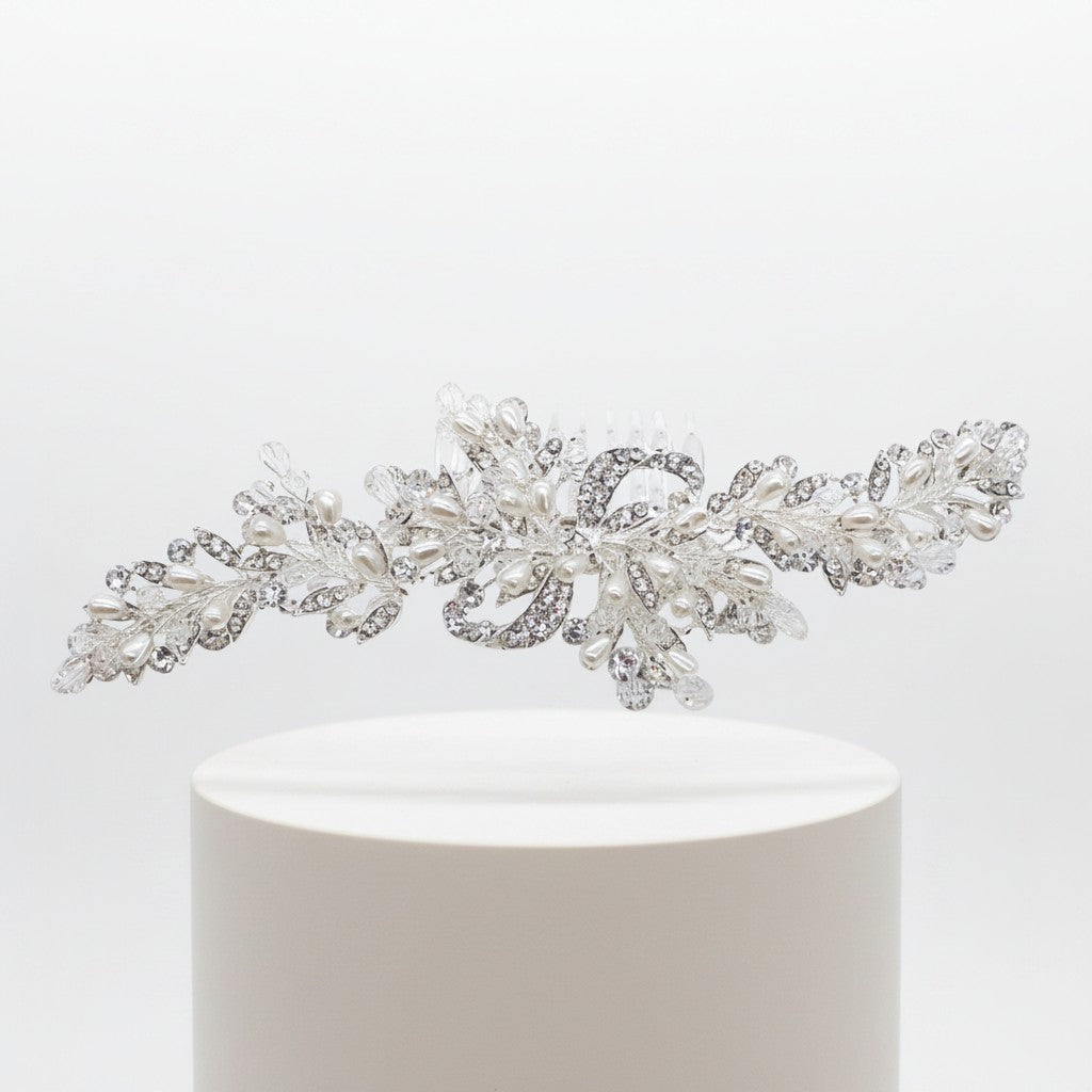 ATHENA COLLECTION - PRECIOUS PEARL HAIR COMB - HC195 - SILVER