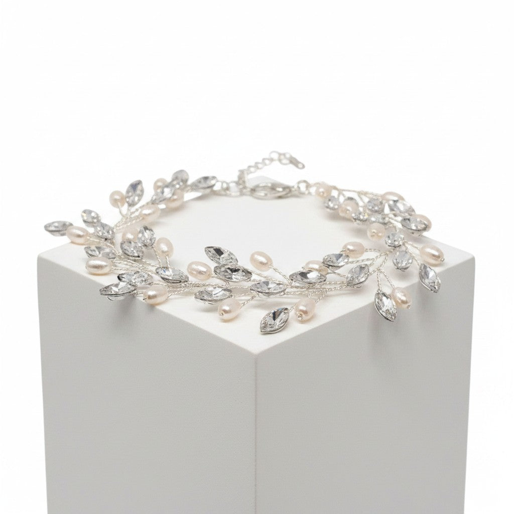 ATHENA COLLECTION - PEARL VINE BRACELET - BRA39 - SILVER
