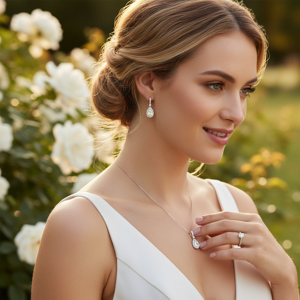 CUBIC ZIRCONIA COLLECTION - CRYSTAL SHIMMER NECKLACE - CZNK216 SILVER