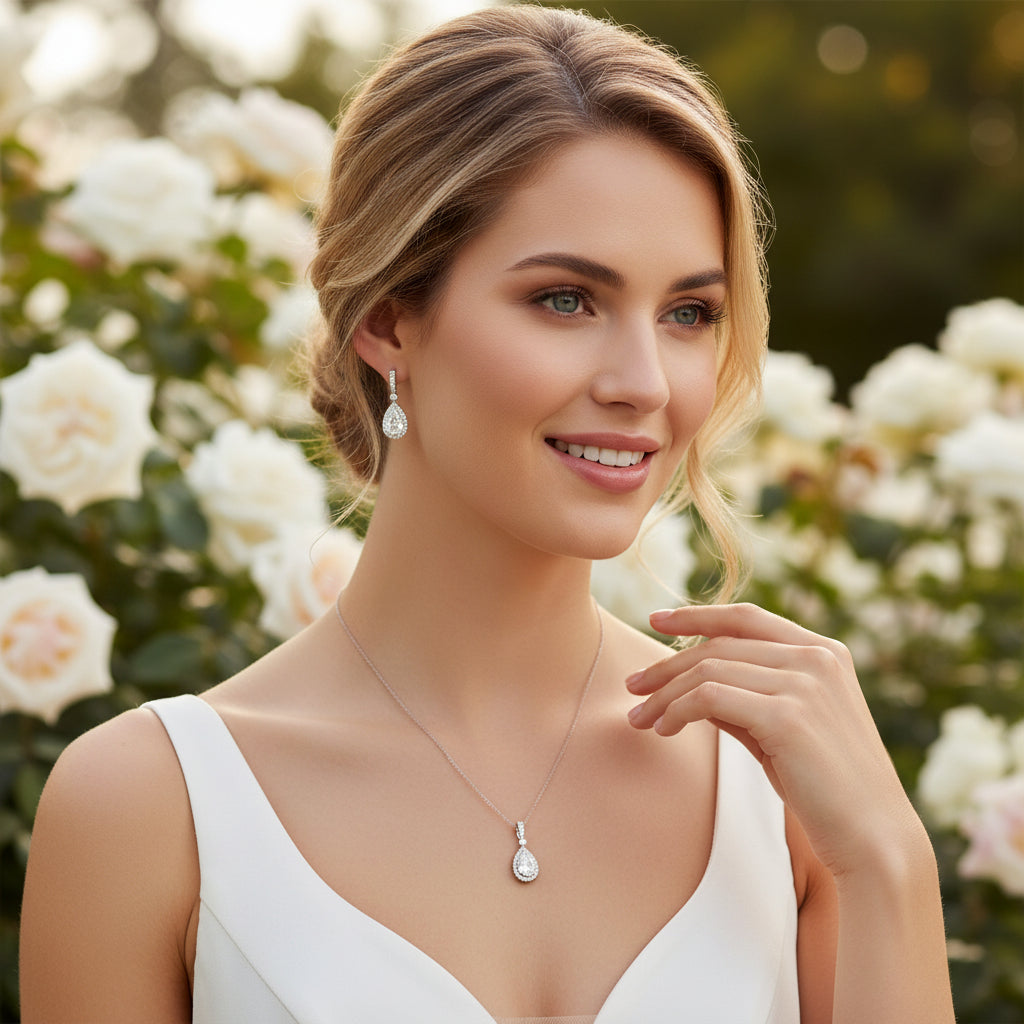 CUBIC ZIRCONIA COLLECTION - CRYSTAL SHIMMER NECKLACE - CZNK216 SILVER