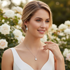 CUBIC ZIRCONIA COLLECTION - CRYSTAL SHIMMER NECKLACE SET  - CZNK98 (SILVER)