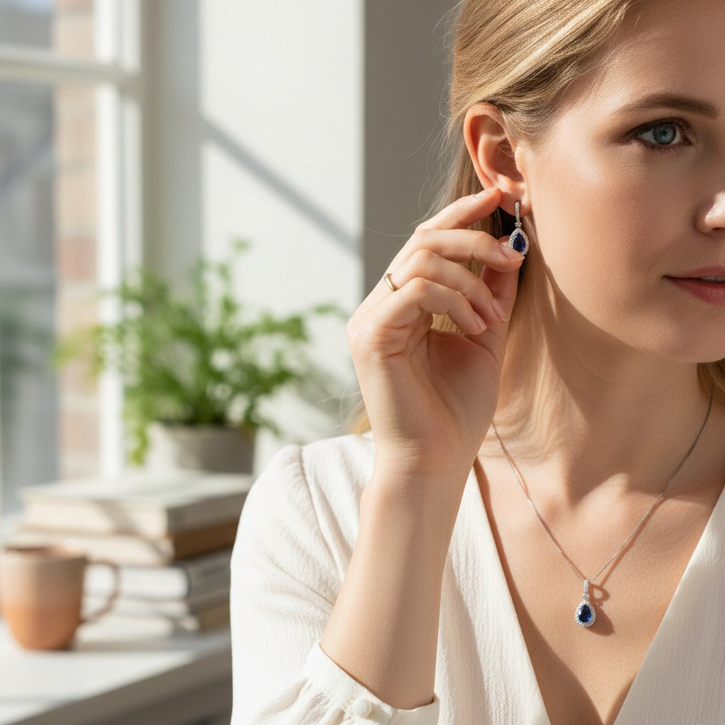 CUBIC ZIRCONIA COLLECTION - CRYSTAL SHIMMER EARRINGS - SAPPHIRE CZER760
