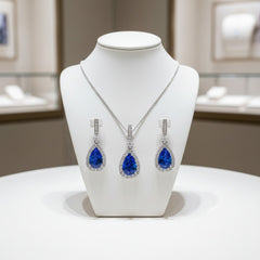 CUBIC ZIRCONIA COLLECTION - CRYSTAL SHIMMER NECKLACE SET - CZNK98 (SAPPHIRE)