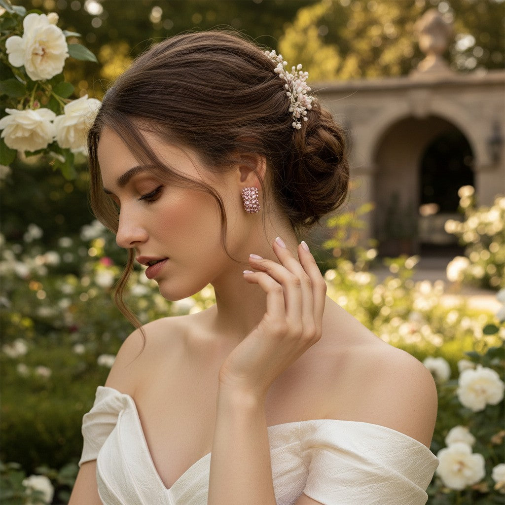 ATHENA COLLECTION CRYSTAL CLUSTER EARRINGS - LIGHT ROSE