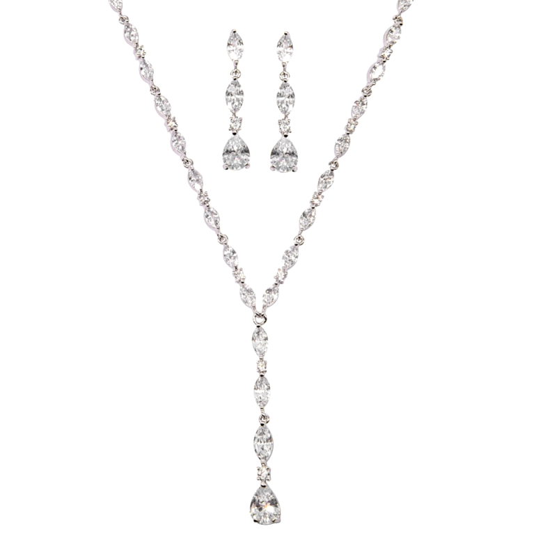 CIBIC ZIRCONIA COLLECTION - CRYSTAL DROP NECKLACE SET - 3 PIECE SET - CZNK96