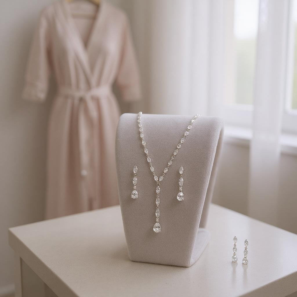 CIBIC ZIRCONIA COLLECTION - CRYSTAL DROP NECKLACE SET - 3 PIECE SET - CZNK96