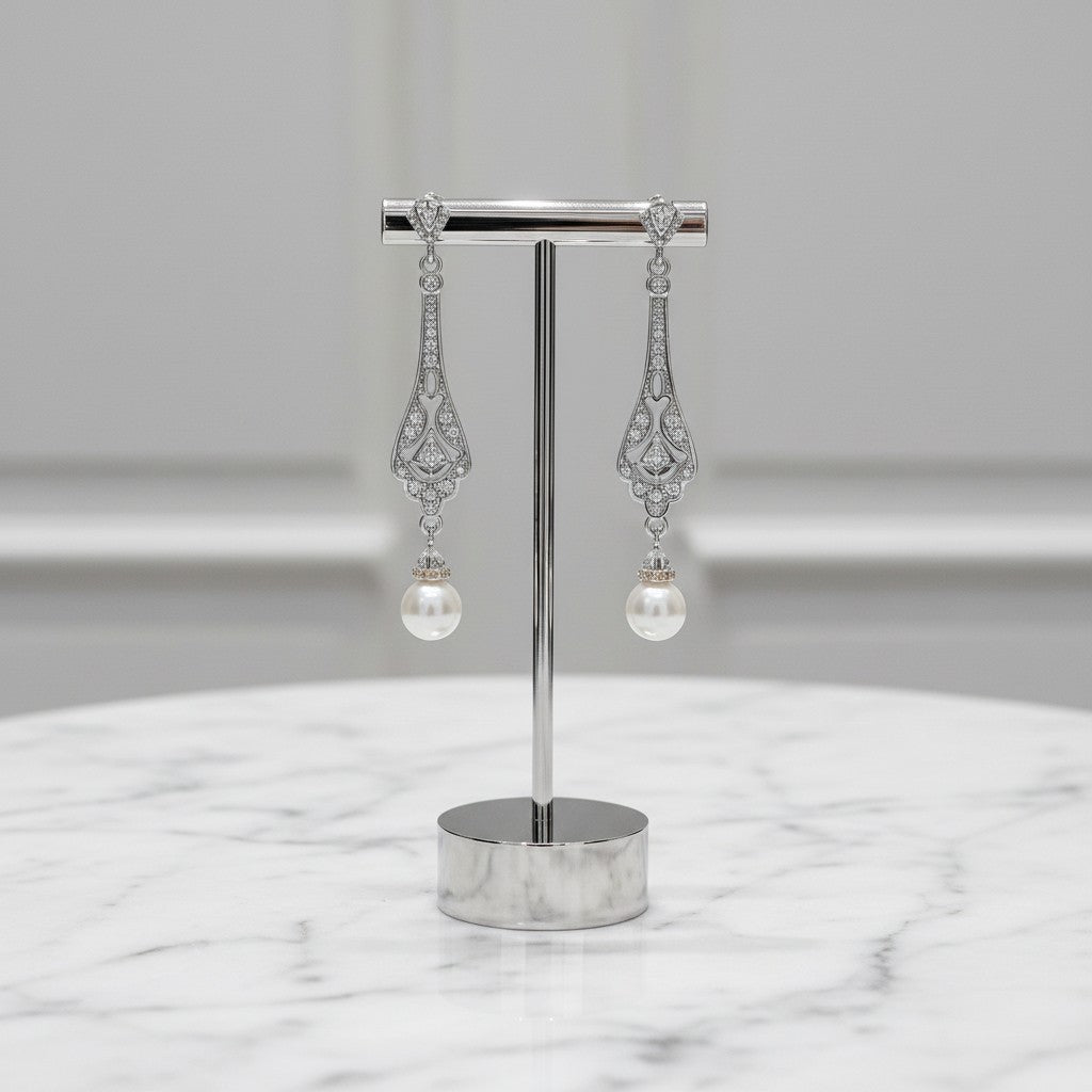 CUBIC ZIRCONIA COLLECTION - VINTAGE CRYSTAL DROP EARRINGS - CZER496 SILVER