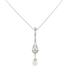CUBIC ZIRCONIA COLLECTION - VINTAGE CRYSTAL DROP NECKLACE - CZNK94 SILVER
