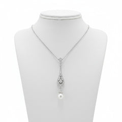 CUBIC ZIRCONIA COLLECTION - VINTAGE CRYSTAL DROP NECKLACE - CZNK94 SILVER