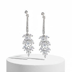 CUBIC ZIRCONIA COLLECTION - LUSH CRYSTAL DROP EARRINGS - CZER497 SILVER