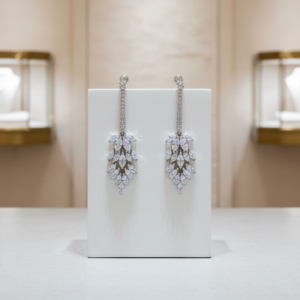 CUBIC ZIRCONIA COLLECTION - LUSH CRYSTAL DROP EARRINGS - CZER497 SILVER