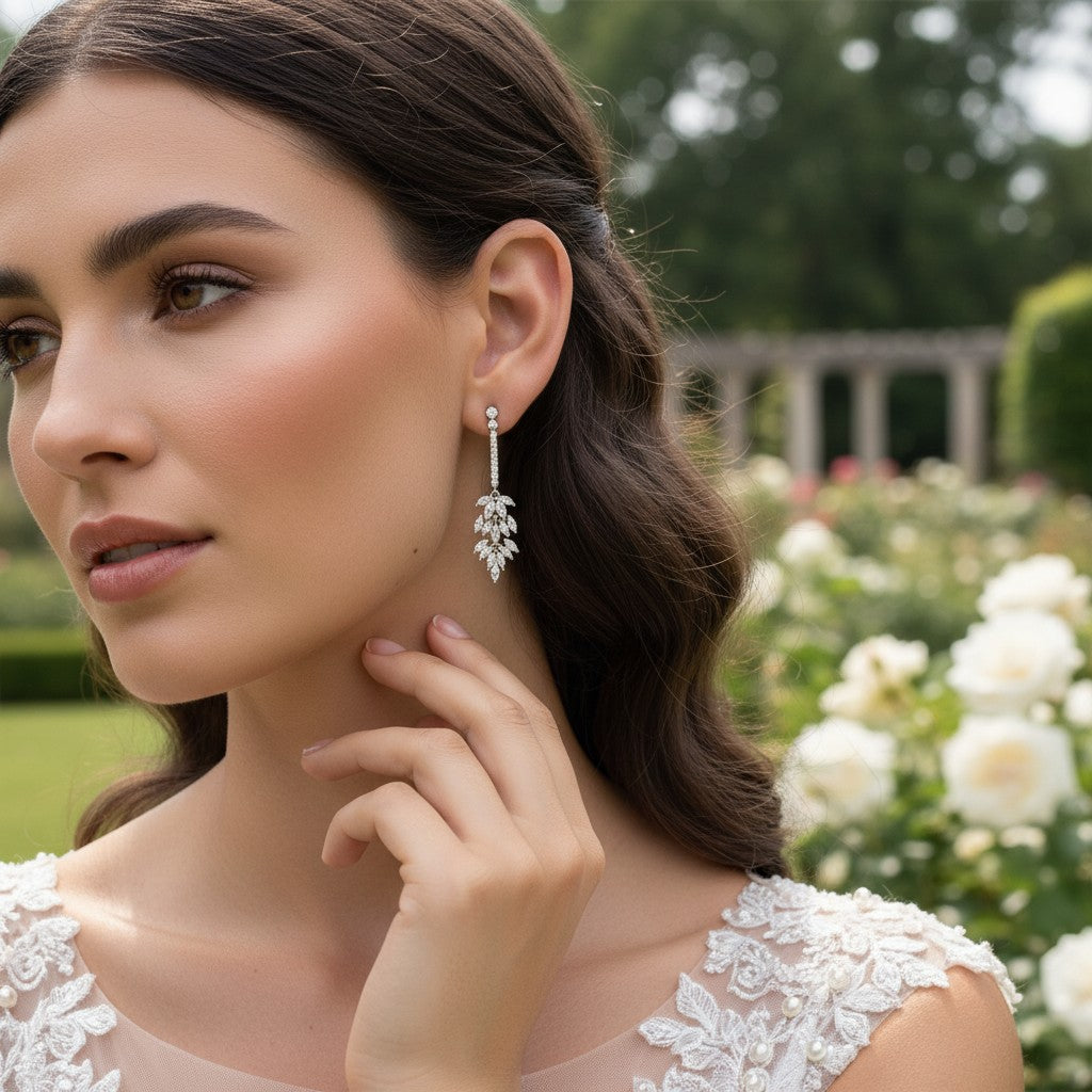 CUBIC ZIRCONIA COLLECTION - LUSH CRYSTAL DROP EARRINGS - CZER497 SILVER