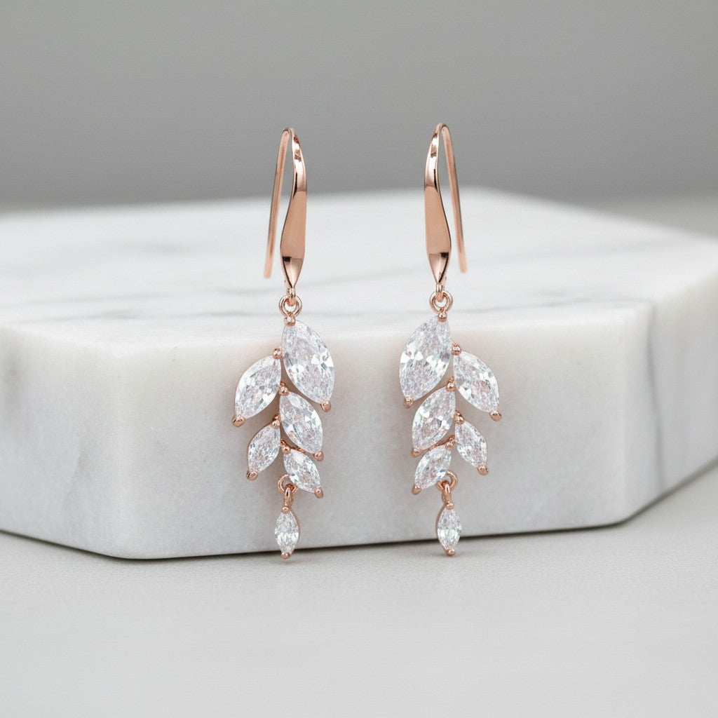 CUBIC ZIRCONIA EARRINGS - BELLA DAINTY DROP EARRINGS - CZER500 ROSE GOLD