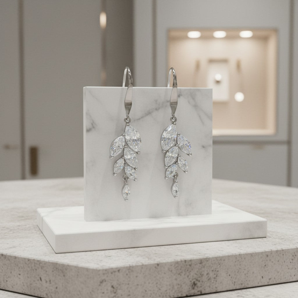 CUBIC ZIRCONIA EARRINGS - BELLA DAINTY DROP EARRINGS - CZER500 SILVER