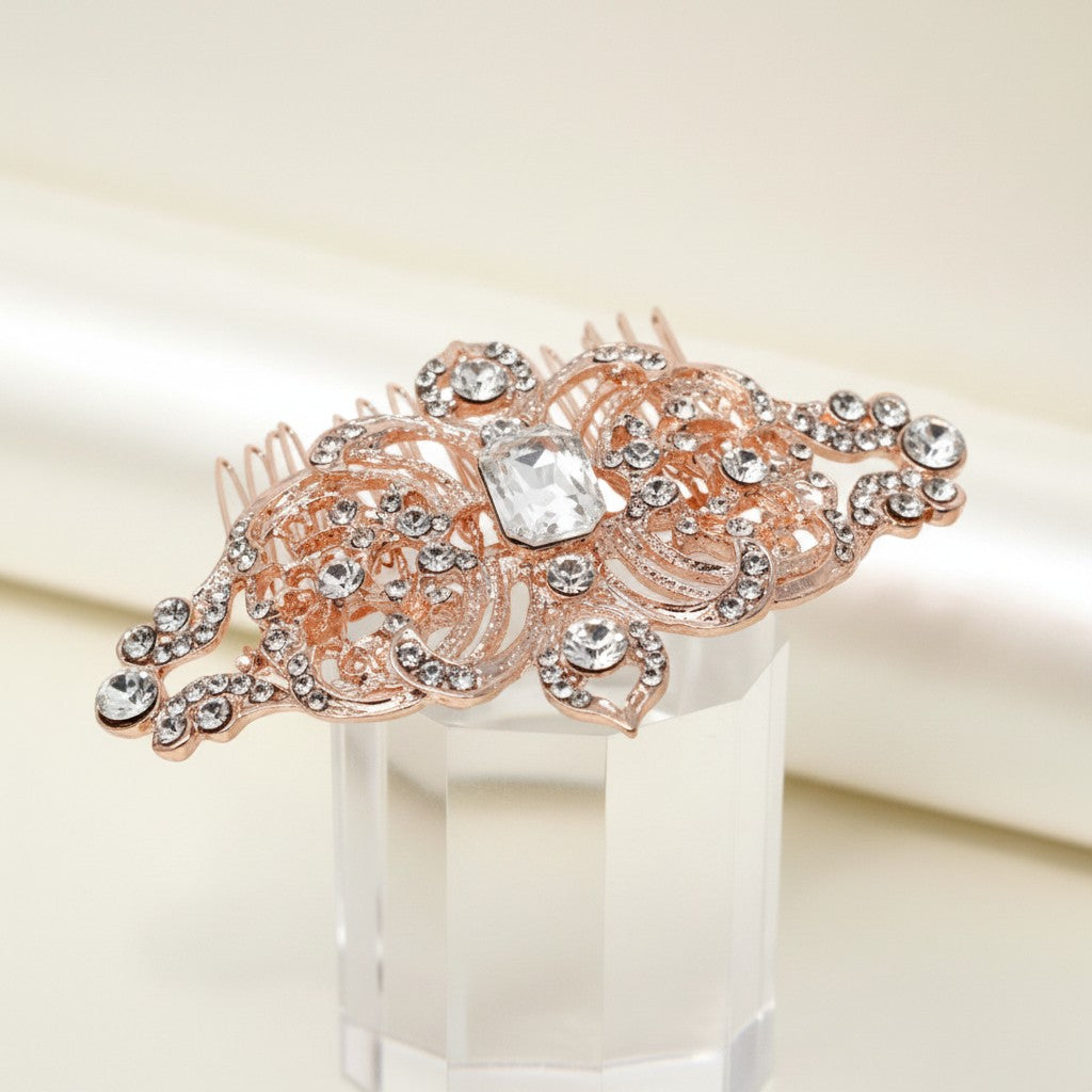 REGAL CRYSTAL HAIR COMB - (HC56) ROSE GOLD