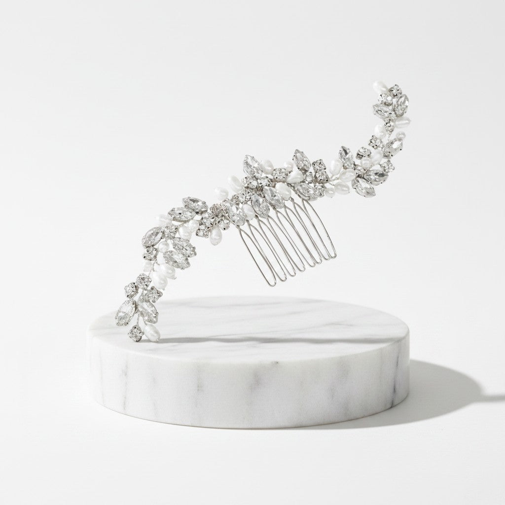 ATHENA COLLECTION - PEARL ALLURE HAIR COMB - HC198 SILVER