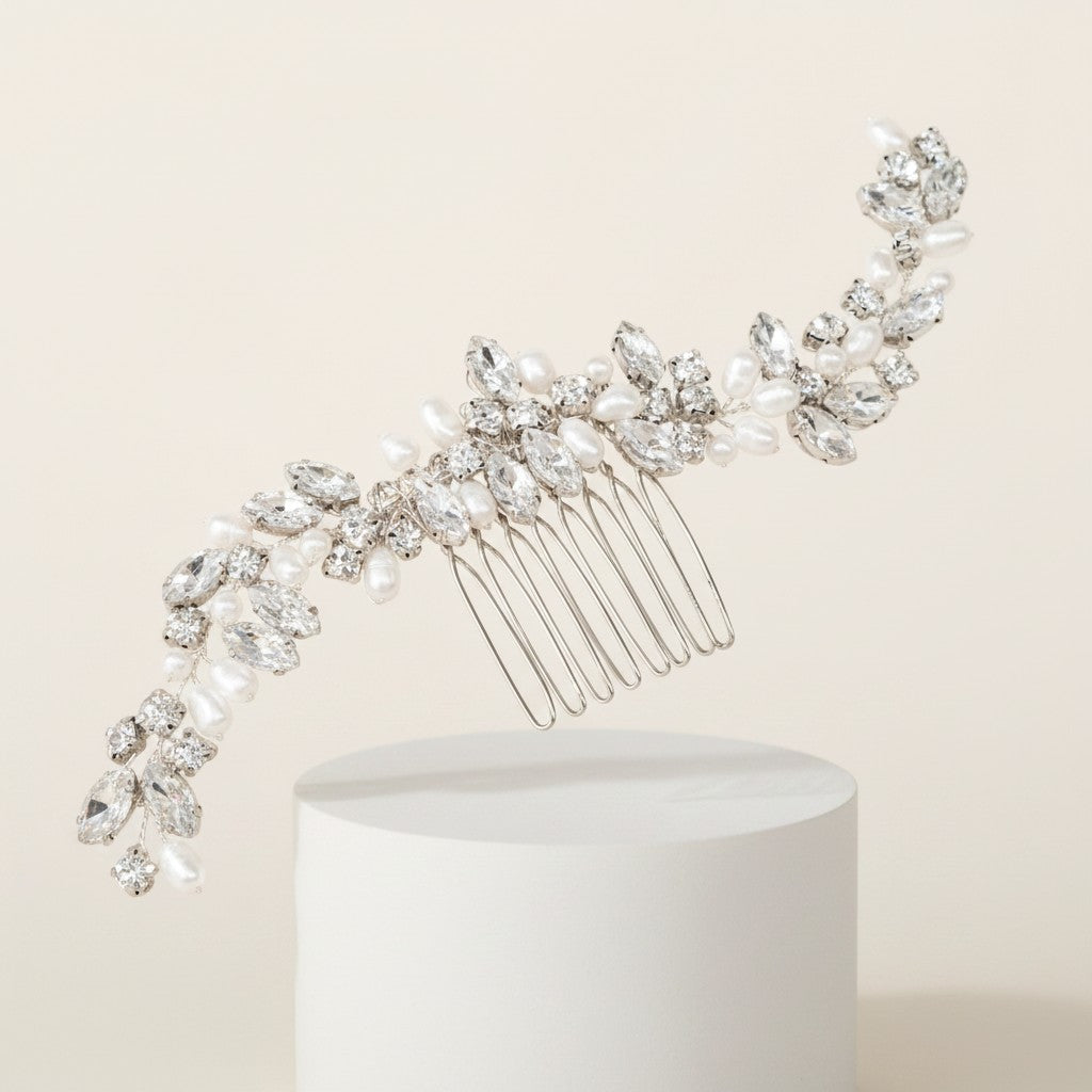 ATHENA COLLECTION - PEARL ALLURE HAIR COMB - HC198 SILVER