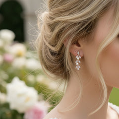 CUBIC ZIRCONIA COLLECTION - DAINTY PEARL SPARKLE EARRINGS - CZER453 ROSE GOLD