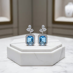 CUBIC ZIRCONIA COLLECTION -SPARKLE GEM EARRINGS - BLUE (CZER504)