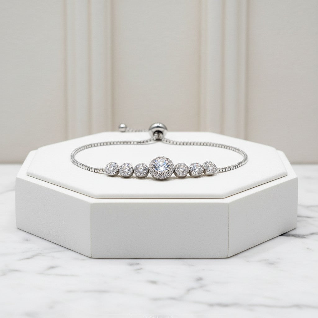 ATHENA COLLECTION - GLITZY GLAM BRACELET - ADJUSTABLE - SILVER (BR42)