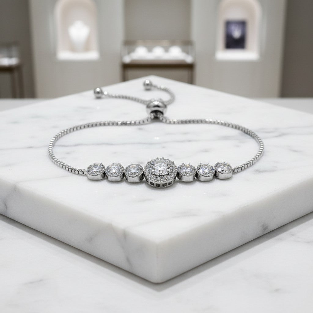 ATHENA COLLECTION - GLITZY GLAM BRACELET - ADJUSTABLE - SILVER (BR42)