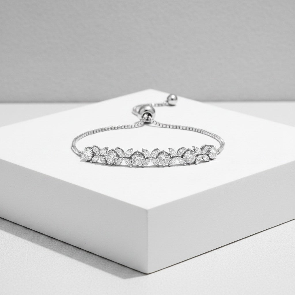 CUBIC ZIRCONIA COLLECTION - GRACE CRYSTAL BRACELET - BR48 SILVER