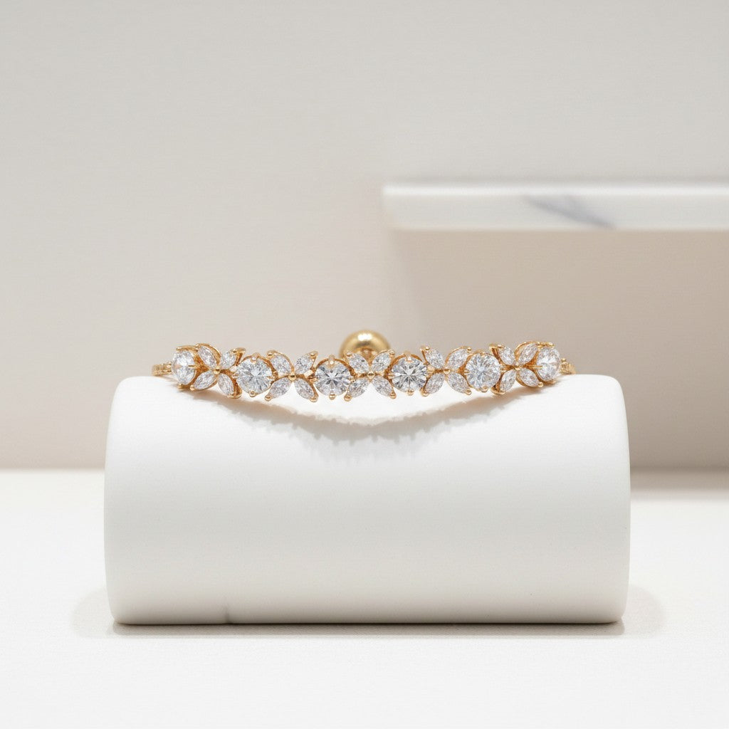 CUBIC ZIRCONIA COLLECTION - GRACE CRYSTAL BRACELET - BR48  GOLD