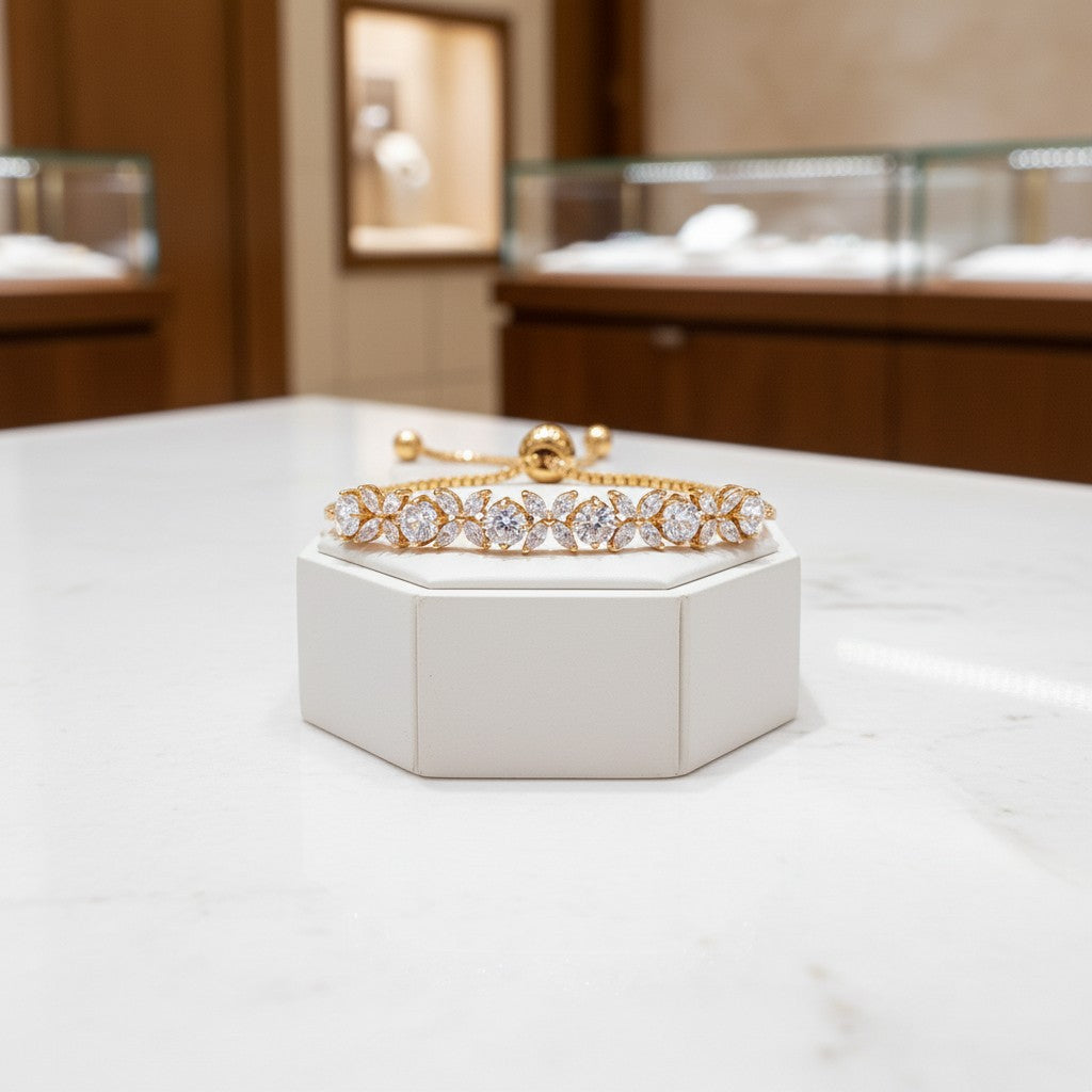 CUBIC ZIRCONIA COLLECTION - GRACE CRYSTAL BRACELET - BR48  GOLD
