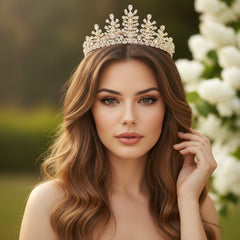 CUBIC ZIRCONIA COLLECTION - CRYSTAL ENCRUSTED TIARA - AHB-25 GOLD