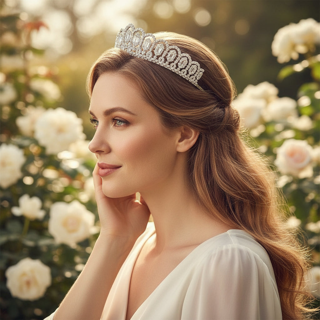 ATHENA COLLECTION - CRYSTAL SPARKLE TIARA - SILVER - AHB20